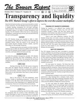 Transparency and Liquidity the OTC Markets Group's Effort to Improve the Over-The-Counter Marketplace