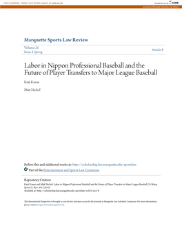 Labor in Nippon Professional Baseball and the Future of Player Transfers to Major League Baseball Keiji Kawai