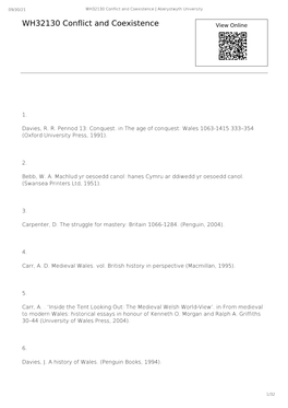 WH32130 Conflict and Coexistence | Aberystwyth University