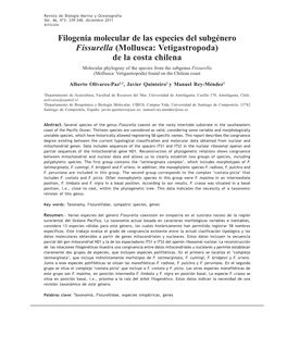 Filogenia Molecular De Las Especies Del Subgénero Fissurella (Mollusca