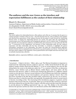The Audience and the Star: Genre As the Interface and Expectation-Fulfillment As the Catalyst of Their Relationship