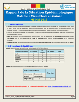 Rapport De La Situation Epidémiologique Maladie a Virus Ebola En Guinée 05 Mai 2015