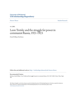 Leon Trotsky and the Struggle for Power in Communist Russia, 1921-1923 David William Mcaloon