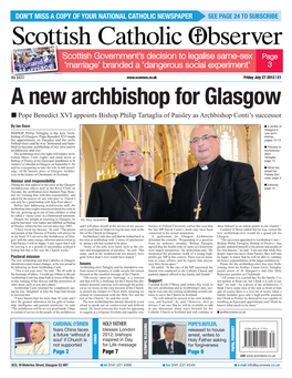 A New Archbishop for Glasgow I Pope Benedict XVI Appoints Bishop Philip Tartaglia of Paisley As Archbishop Conti’S Successor