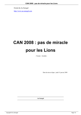 CAN 2008 : Pas De Miracle Pour Les Lions