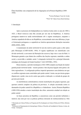 Una Comparación De Las Oligarquías En La Primera República (1889- 1930)