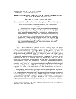 Pollen Morphology of Kalmia L. (Phyllodoceae, Ericaceae) and Its Taxonomic Significance