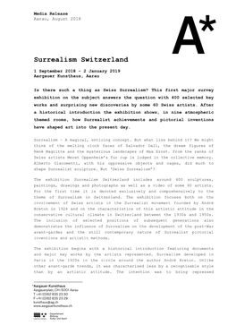 Media Release, Surrealism Switzerland, August 2018