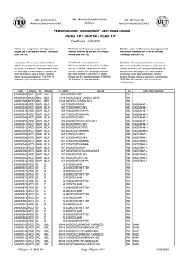 FXM Provisoire / Provisional N° 2489 Index / Indice Partie 1P / Part 1P / Parte 1P Date/Fecha: 11-03-2003