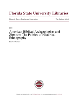 American Biblical Archaeologists and Zionism: the Politics of Historical Ethnography Brooke Sherrard