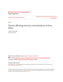 Factors Affecting Mercury Concentrations in Iowa Fishes Nathan Taylor Mills Iowa State University