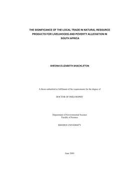 The Significance of the Local Trade in Natural Resource Products for Livelihoods and Poverty Alleviation in South Africa