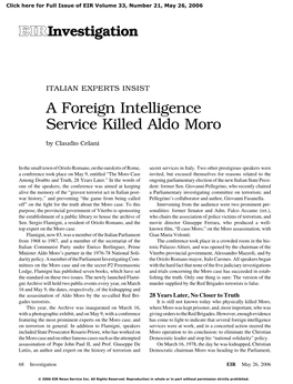 Italian Experts Insist: a Foreign Intelligence Service Killed Aldo Moro