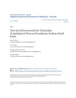 New Larval Host Records for Tortricidae (Lepidoptera) from an Ecuadorian Andean Cloud Forest John W