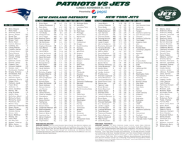 PATRIOTS VS JETS SUNDAY, NOVEMBER 25, 2018 Presented by NEW ENGLAND PATRIOTS VS NEW YORK JETS NO