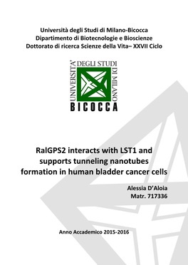 Ralgps2 Interacts with LST1 and Supports Tunneling Nanotubes Formation in Human Bladder Cancer Cells