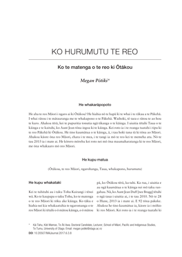 Ko Hurumutu Te Reo