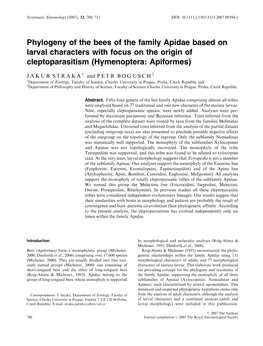 Straka J. & Bogusch P. 2007: Phylogeny of the Bees of the Family