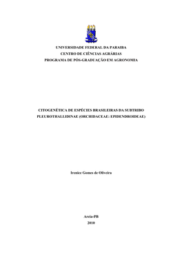 Universidade Federal Da Paraiba Centro De Ciências Agrárias Programa De Pós-Graduação Em Agronomia Citogenética De Espéci