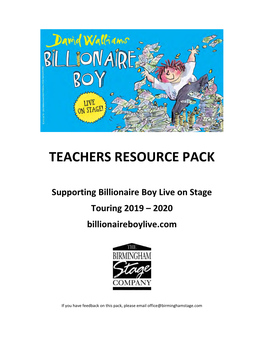 Billionaire Boy Teachers Resource Pack