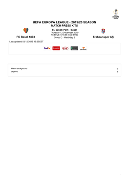 UEFA EUROPA LEAGUE - 2019/20 SEASON MATCH PRESS KITS St