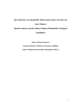 Microcosmic Nature Narratives in Early Modern Spanish America And