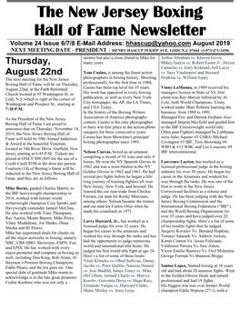 N.J. Boxing Hall of Fame Newsletter August 2019
