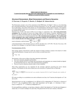 Structural Homeostasis, Weak Homeostasis and Reserve Dynamics S