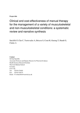 Clinical and Cost-Effectiveness of Manual Therapy for The