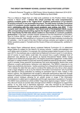 The Great Iom Primary School League Table Postcode Lottery
