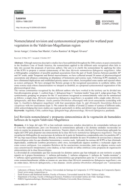 Nomenclatural Revision and Syntaxonomical Proposal for Wetland Peat Vegetation in the Valdivian-Magellanian Region
