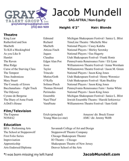 Jacob Mundell SAG-AFTRA / Non-Equity