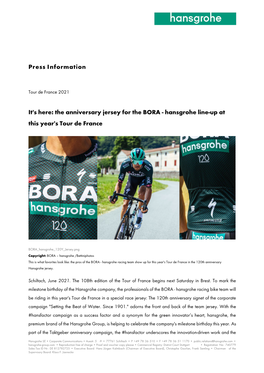 The Anniversary Jersey for the BORA - Hansgrohe Line-Up at This Year's Tour De France