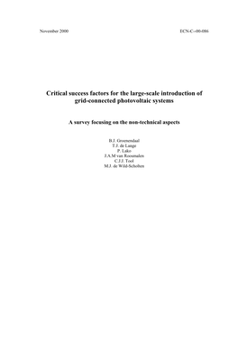 Critical Success Factors for the Large-Scale Introduction of Grid-Connected Photovoltaic Systems