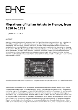 Migrations of Italian Artists to France, from 1650 to 1789