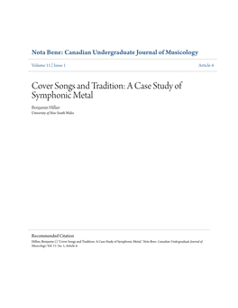 Cover Songs and Tradition: a Case Study of Symphonic Metal Benjamin Hillier University of New South Wales