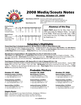 2008 Media/Scouts Notes Monday, October 27, 2008