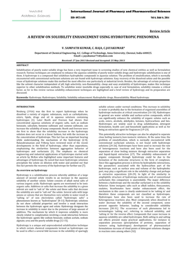 A Review on Solubility Enhancement Using Hydrotropic Phenomena