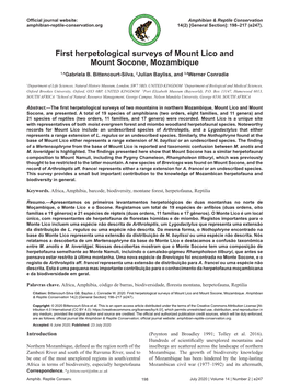 First Herpetological Surveys of Mount Lico and Mount Socone, Mozambique 1,*Gabriela B