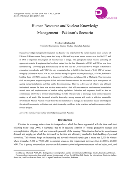 Human Resource and Nuclear Knowledge Management—Pakistan’S Scenario