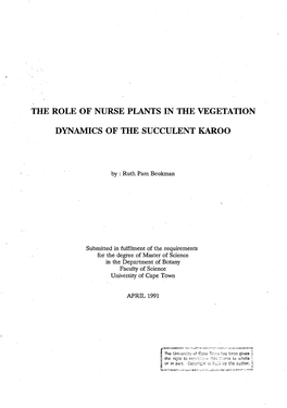 The Role of Nurse Plants in the Vegetation Dynamics of The