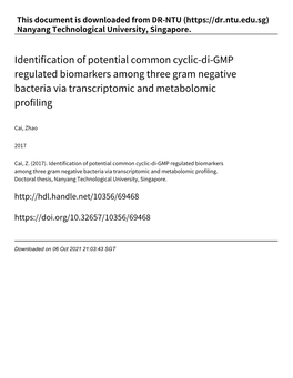 Identification of Potential Common Cyclic‑Di‑GMP Regulated Biomarkers Among Three Gram Negative Bacteria Via Transcriptomic and Metabolomic Profiling