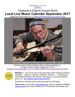 Local Live Music Calendar September 2017 Support Live Roots Music in N