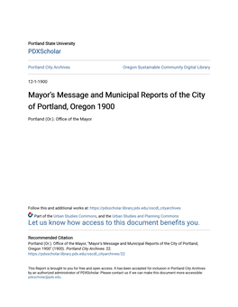 Mayor's Message and Municipal Reports of the City of Portland, Oregon 1900