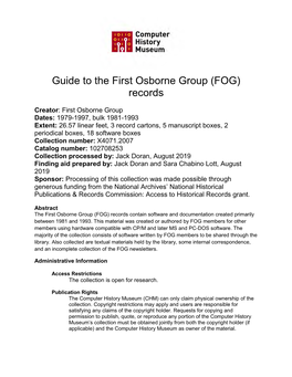 Guide to the First Osborne Group (FOG) Records