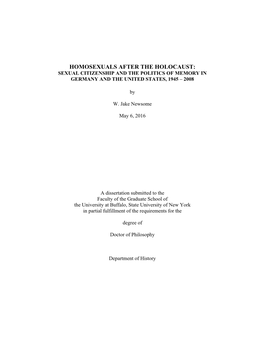 Homosexuals After the Holocaust: Sexual Citizenship and the Politics of Memory in Germany and the United States, 1945 – 2008