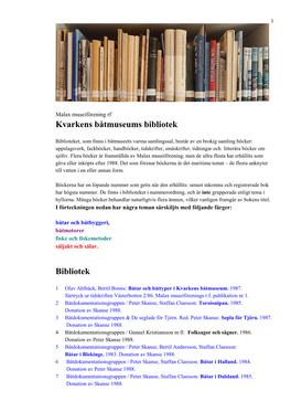 Malax Museiförening Rf Kvarkens Båtmuseums Bibliotek