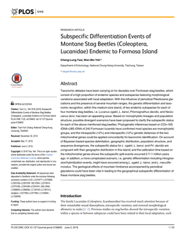 Subspecific Differentiation Events of Montane Stag Beetles (Coleoptera, Lucanidae) Endemic to Formosa Island