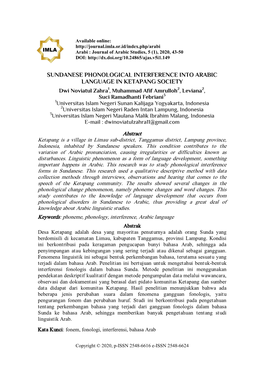 Sundanese Phonological Interference Into Arabic Language in Ketapang