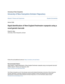 Rapid Identification of New England Freshwater Copepods Using a Novel Genetic Barcode